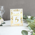 25 - Pack Paper Wedding Table Numbers 1 - 25 White/Metallic Gold French Toile Design with Glam Gold Foil Numbers 7" - Bell Racket Store