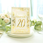 25 - Pack Paper Wedding Table Numbers 1 - 25 White/Metallic Gold French Toile Design with Glam Gold Foil Numbers 7" - Bell Racket Store