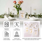 25 - Pack Paper Wedding Table Numbers 1 - 25 White/Sage Green French Toile Design - Free Standing Double Sided Table Signs with Glam Gold Foil Numbers 7" - Bell Racket Store