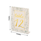 25 - Pack Paper Wedding Table Numbers 1 - 25 White/Sage Green French Toile Design - Free Standing Double Sided Table Signs with Glam Gold Foil Numbers 7" - Bell Racket Store