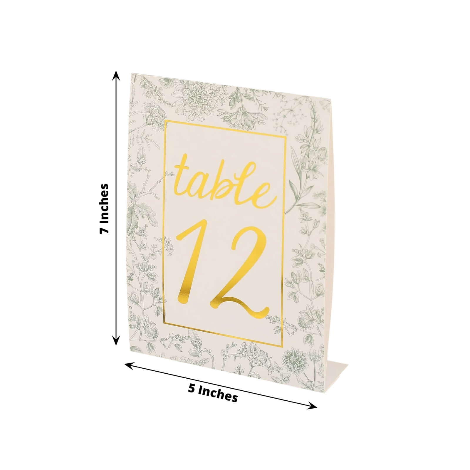 25 - Pack Paper Wedding Table Numbers 1 - 25 White/Sage Green French Toile Design - Free Standing Double Sided Table Signs with Glam Gold Foil Numbers 7" - Bell Racket Store