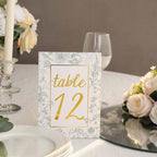 25 - Pack Paper Wedding Table Numbers 1 - 25 White/Sage Green French Toile Design - Free Standing Double Sided Table Signs with Glam Gold Foil Numbers 7" - Bell Racket Store