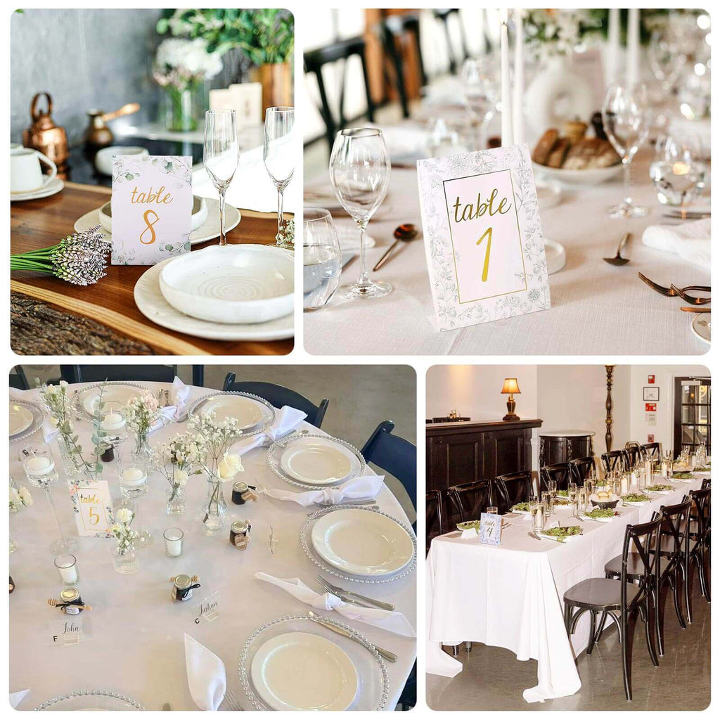 25 - Pack Paper Wedding Table Numbers 1 - 25 White/Sage Green French Toile Design - Free Standing Double Sided Table Signs with Glam Gold Foil Numbers 7" - Bell Racket Store
