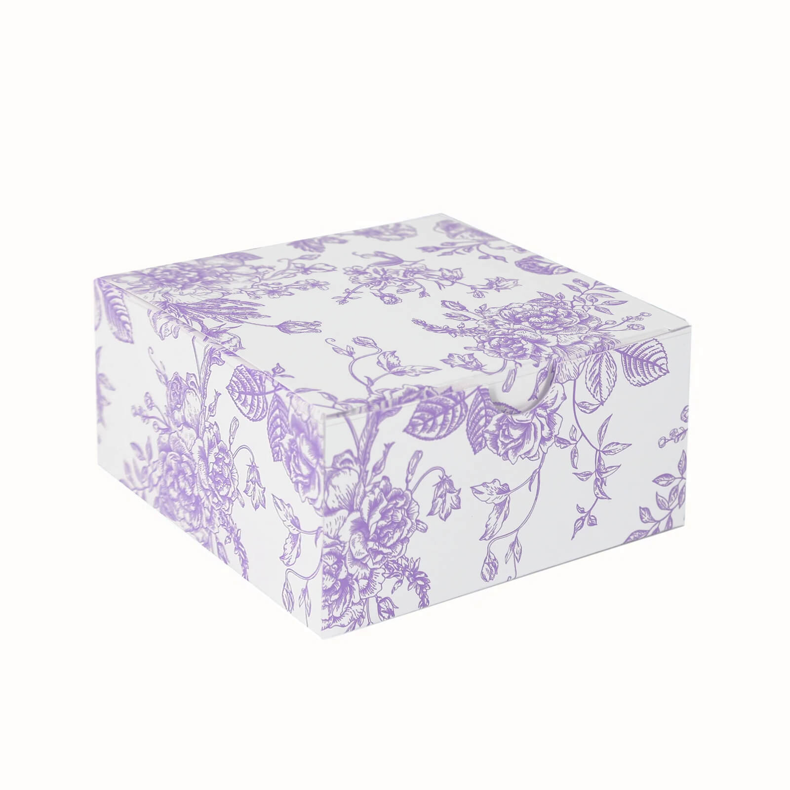 25 Pack Party Favors Boxes in French Toile Pattern, Matte Lavender and White Candy Gift Boxes - Cardstock Paper - 4"x4"x2" - Bell Racket Store