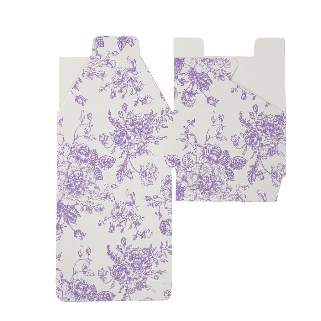 25 Pack Party Favors Boxes in French Toile Pattern, Matte Lavender and White Candy Gift Boxes - Cardstock Paper - 4"x4"x2" - Bell Racket Store