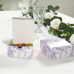 25 Pack Party Favors Boxes in French Toile Pattern, Matte Lavender and White Candy Gift Boxes - Cardstock Paper - 4"x4"x2" - Bell Racket Store