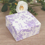 25 Pack Party Favors Boxes in French Toile Pattern, Matte Lavender and White Candy Gift Boxes - Cardstock Paper - 4"x4"x2" - Bell Racket Store