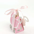 25 Pack Pink Baby Paper Stroller Party Favor Gift Boxes, Cardstock Carriage Candy Boxes with Ribbon Ties - 4.5"x2"x4" - Bell Racket Store
