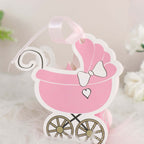 25 Pack Pink Baby Paper Stroller Party Favor Gift Boxes, Cardstock Carriage Candy Boxes with Ribbon Ties - 4.5"x2"x4" - Bell Racket Store