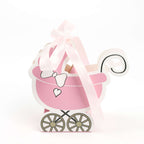 25 Pack Pink Baby Paper Stroller Party Favor Gift Boxes, Cardstock Carriage Candy Boxes with Ribbon Ties - 4.5"x2"x4" - Bell Racket Store