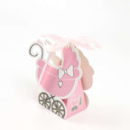 25 Pack Pink Baby Paper Stroller Party Favor Gift Boxes, Cardstock Carriage Candy Boxes with Ribbon Ties - 4.5"x2"x4" - Bell Racket Store