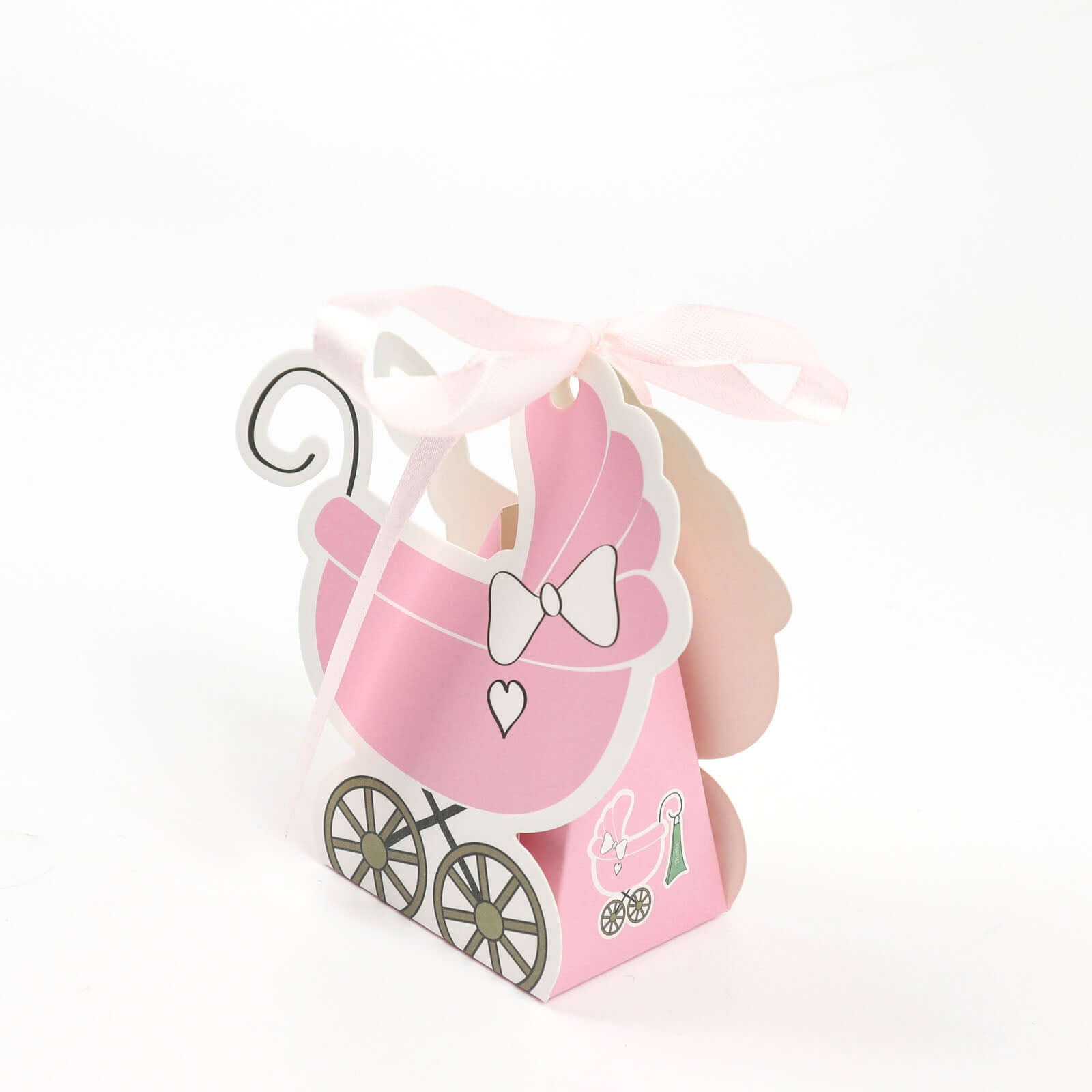 25 Pack Pink Baby Paper Stroller Party Favor Gift Boxes, Cardstock Carriage Candy Boxes with Ribbon Ties - 4.5"x2"x4" - Bell Racket Store