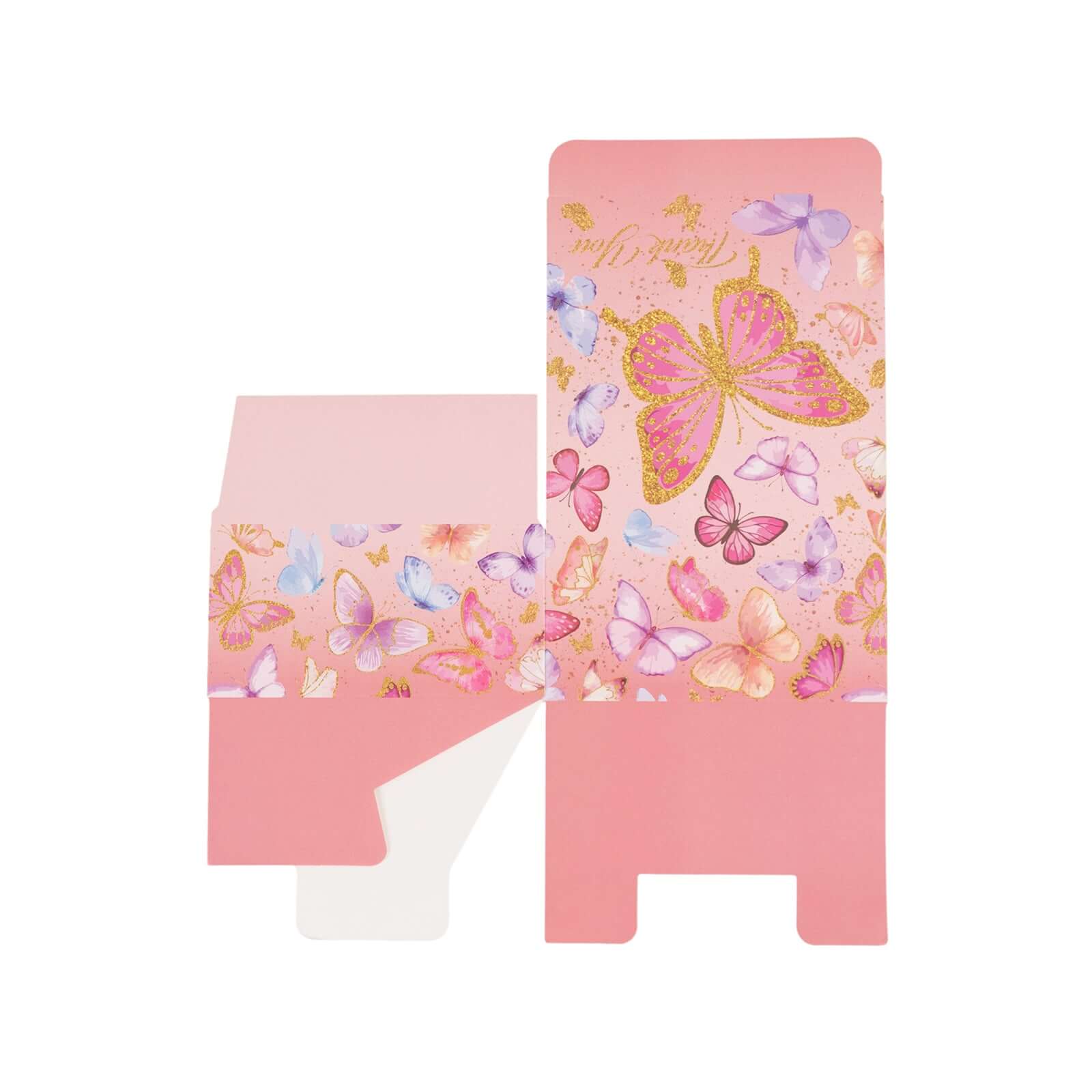 25 Pack Pink Butterfly Themed Candy Gift Boxes with "Thank You" Print, Cardstock Paper Party Favor Boxes - 4"x4"x2" - Bell Racket Store