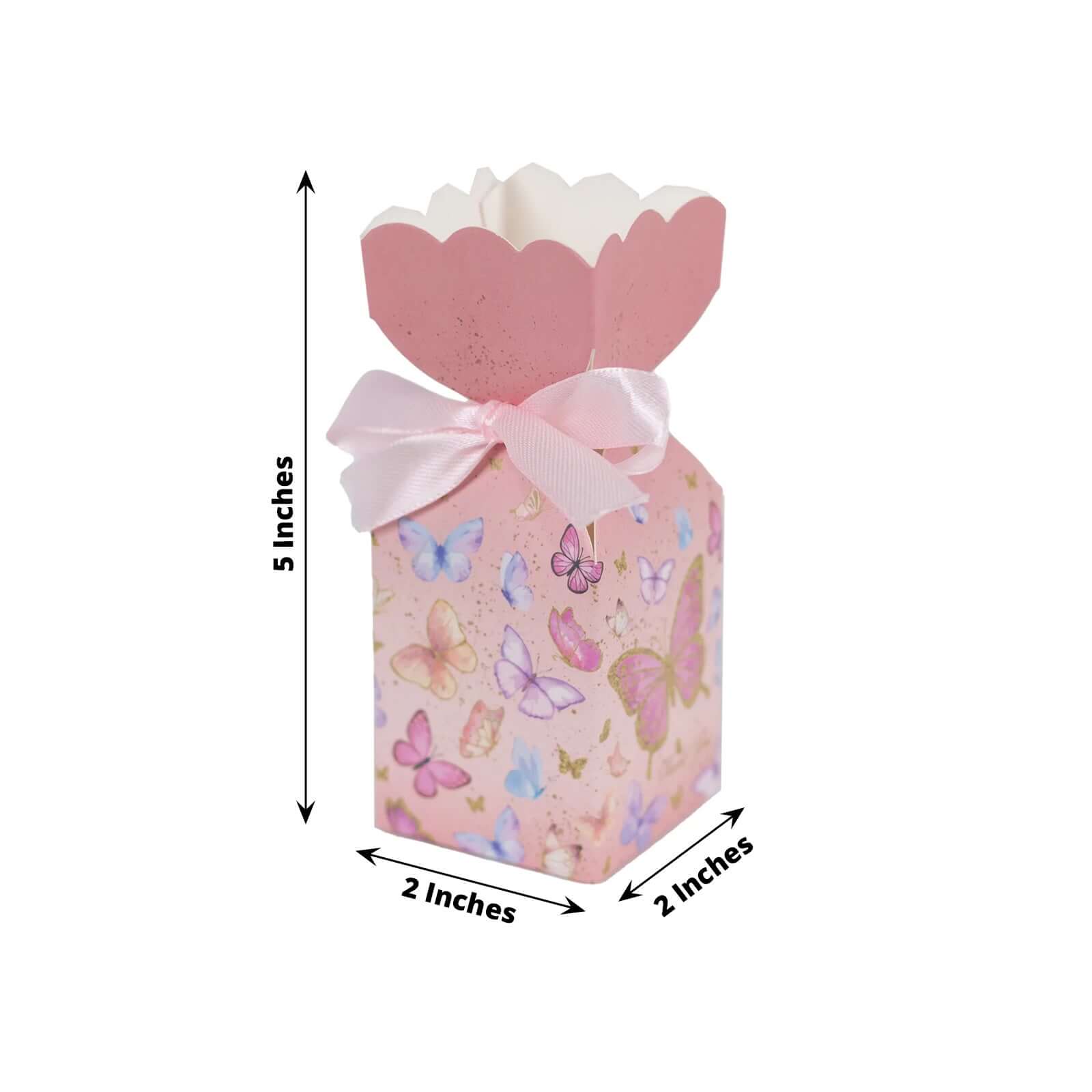 25 Pack Pink Floral Top Candy Gift Boxes With Butterfly Print, Cardstock Paper Party Favor Boxes With Satin Ribbons - 2"x5" - Bell Racket Store