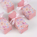 25 Pack Pink Floral Top Candy Gift Boxes With Butterfly Print, Cardstock Paper Party Favor Boxes With Satin Ribbons - 2"x5" - Bell Racket Store