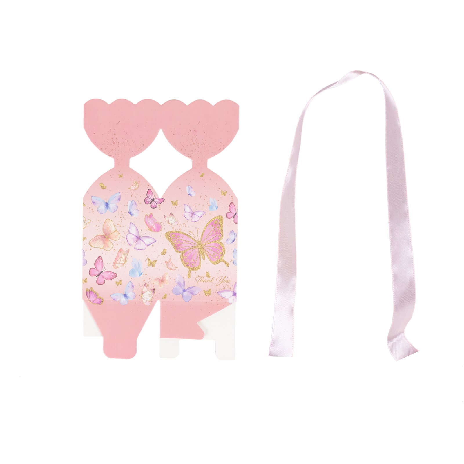 25 Pack Pink Floral Top Candy Gift Boxes With Butterfly Print, Cardstock Paper Party Favor Boxes With Satin Ribbons - 2"x5" - Bell Racket Store