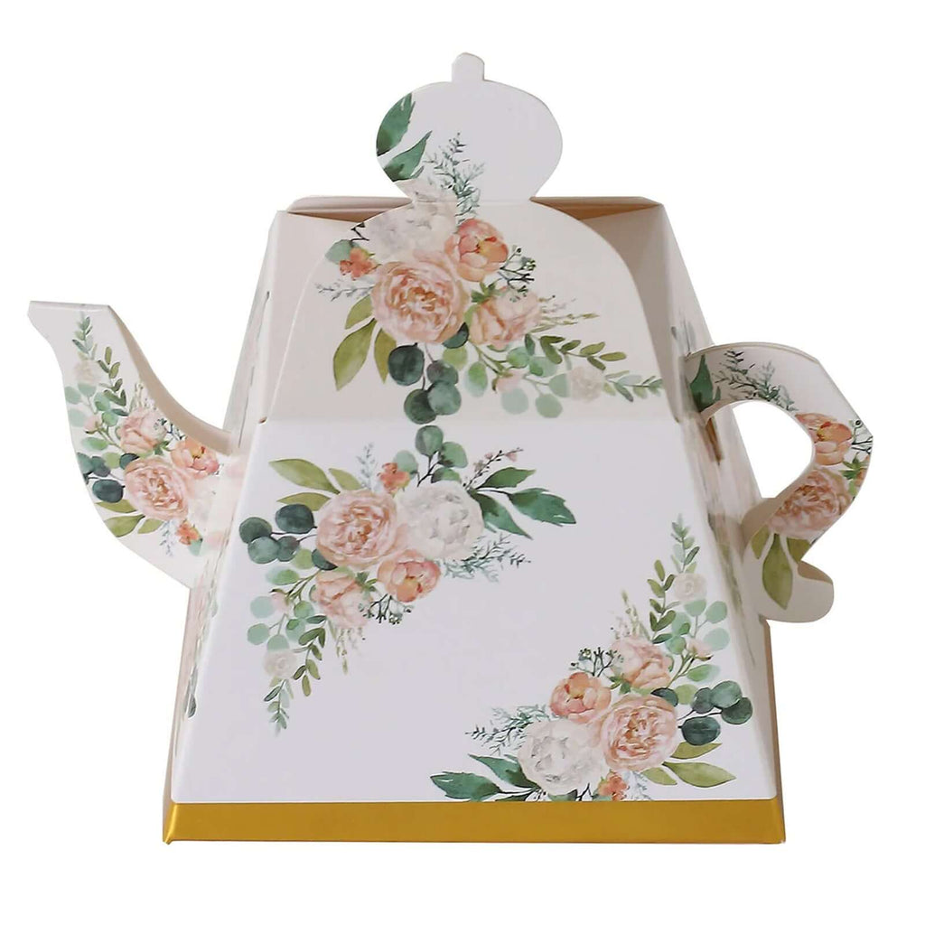 25 Pack Pink Peony Floral Mini Teapot Party Favor Boxes with Gold Edge, Tea Time Gift Boxes - 5"x4" - Bell Racket Store