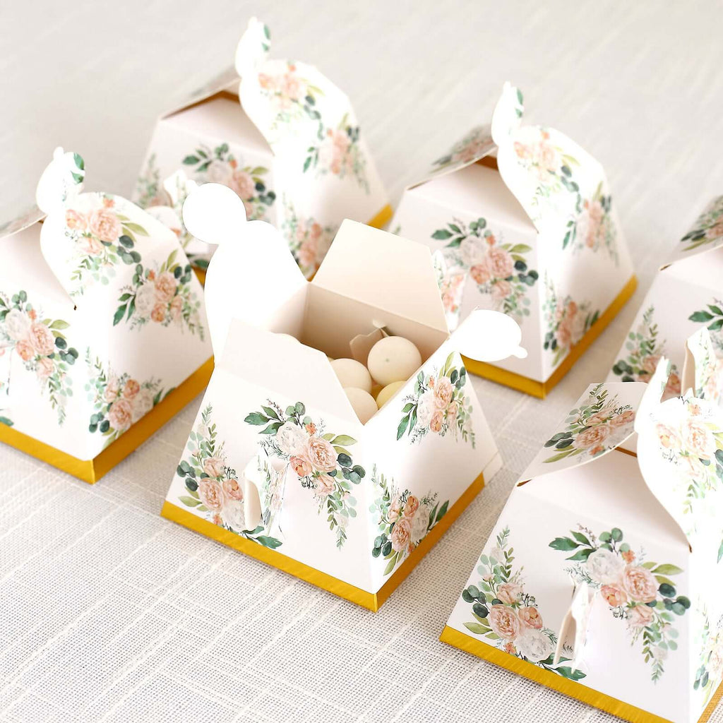 25 Pack Pink Peony Floral Mini Teapot Party Favor Boxes with Gold Edge, Tea Time Gift Boxes - 5"x4" - Bell Racket Store