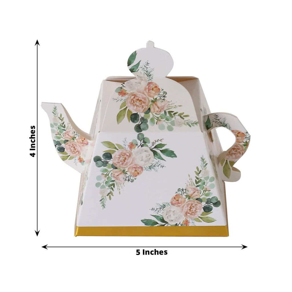 25 Pack Pink Peony Floral Mini Teapot Party Favor Boxes with Gold Edge, Tea Time Gift Boxes - 5"x4" - Bell Racket Store