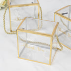 25 Pack Plastic Clear Square Gift Boxes with Gold Trim - Transparent Favor Boxes, Rope Handle, Pre - Printed Thank You Message - 4"x4" - Bell Racket Store