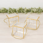 25 Pack Plastic Clear Square Gift Boxes with Gold Trim - Transparent Favor Boxes, Rope Handle, Pre - Printed Thank You Message - 4"x4" - Bell Racket Store