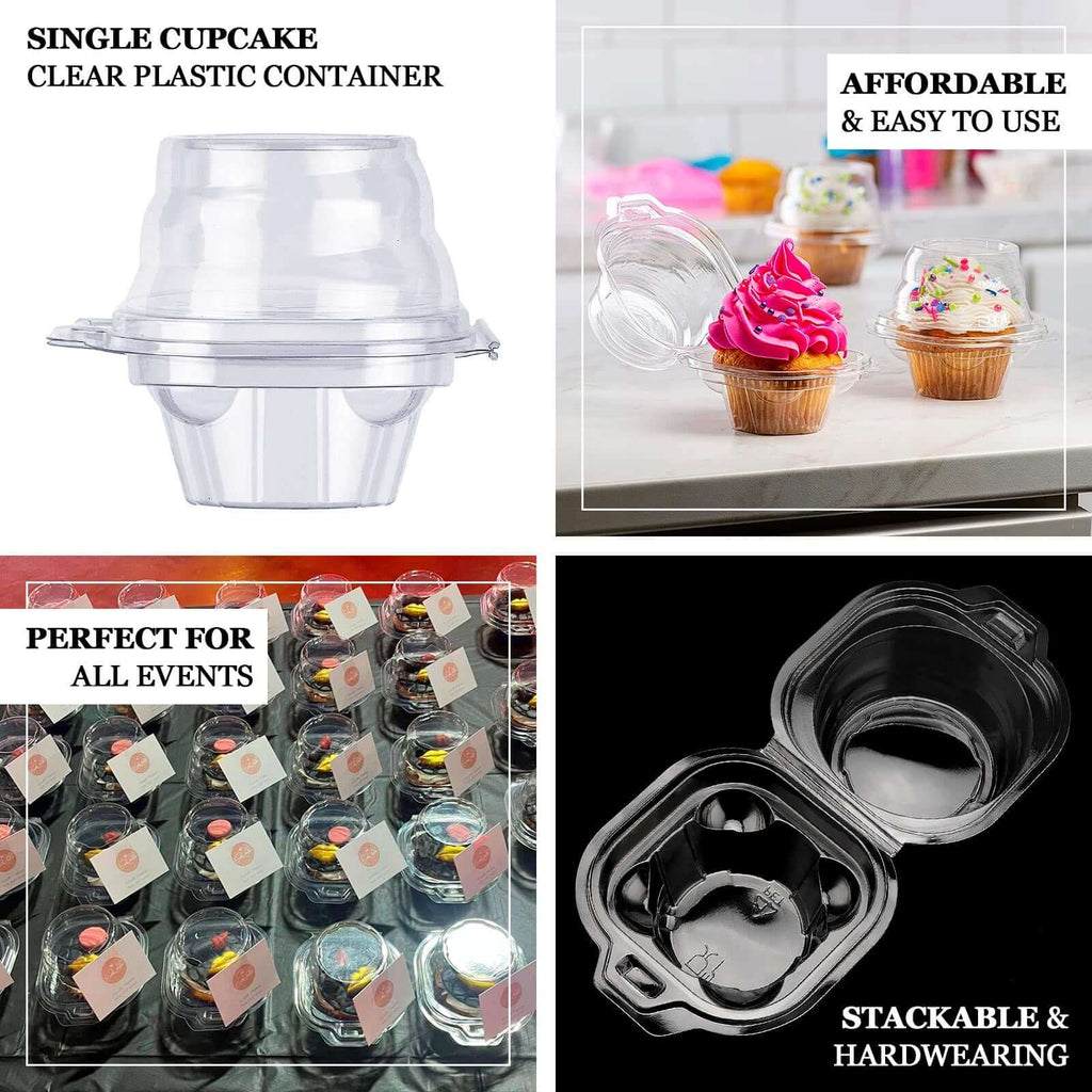 25 - Pack Plastic Cupcake Container Boxes Clear - Single Clamshell - Packaging with Stackable Dome Lid for Events & Bakeries 4" - Bell Racket Store