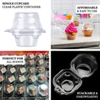 25 - Pack Plastic Cupcake Container Boxes Clear - Single Clamshell - Packaging with Stackable Dome Lid for Events & Bakeries 4" - Bell Racket Store