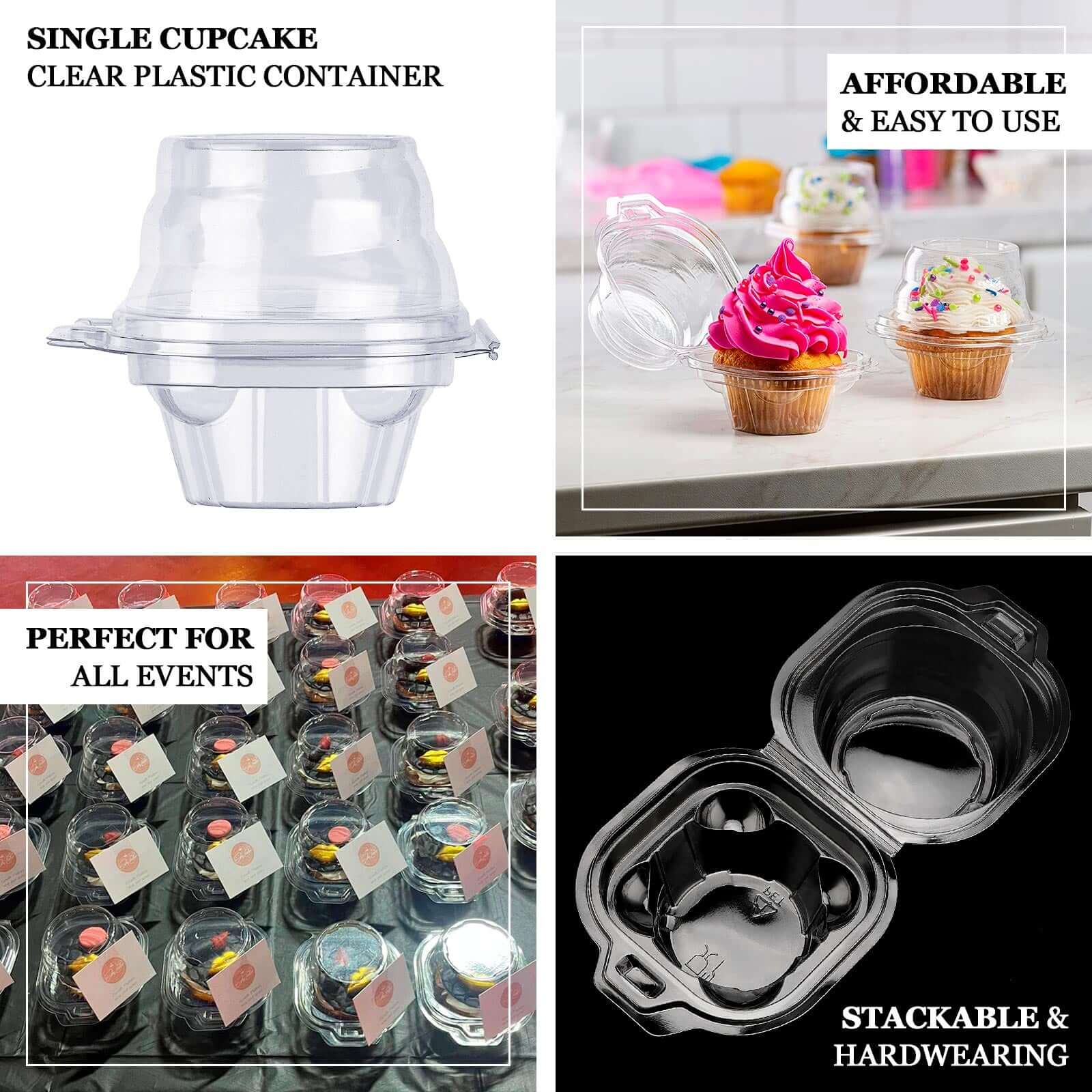 25 - Pack Plastic Cupcake Container Boxes Clear - Single Clamshell - Packaging with Stackable Dome Lid for Events & Bakeries 4" - Bell Racket Store