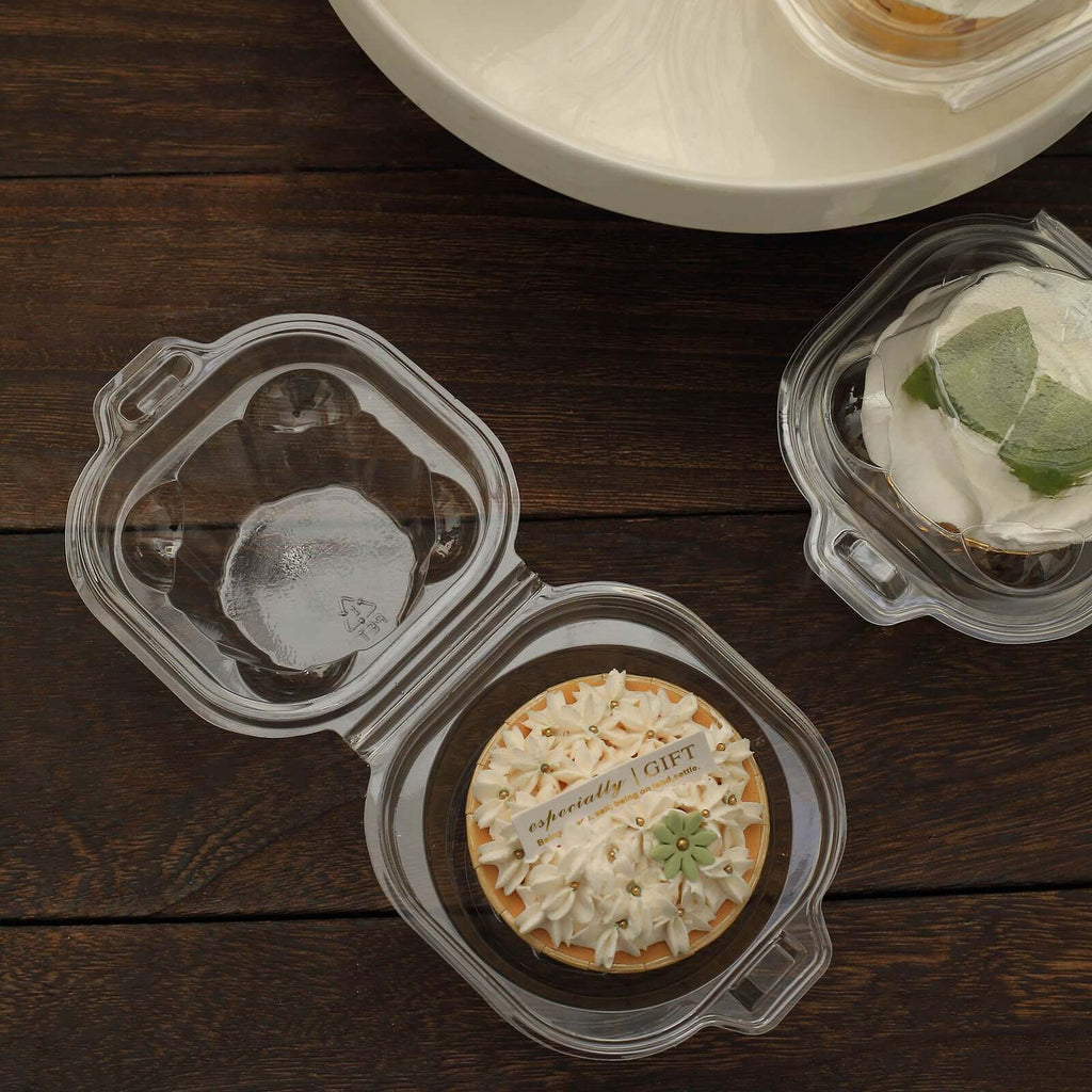 25 - Pack Plastic Cupcake Container Boxes Clear - Single Clamshell - Packaging with Stackable Dome Lid for Events & Bakeries 4" - Bell Racket Store