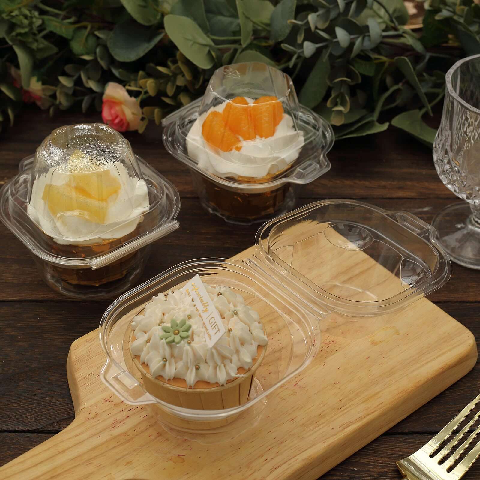 25 - Pack Plastic Cupcake Container Boxes Clear - Single Clamshell - Packaging with Stackable Dome Lid for Events & Bakeries 4" - Bell Racket Store