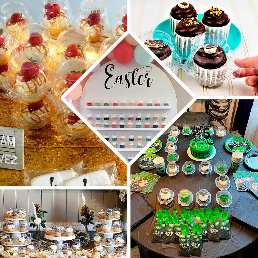 25 - Pack Plastic Cupcake Container Boxes Clear - Single Clamshell - Packaging with Stackable Dome Lid for Events & Bakeries 4" - Bell Racket Store