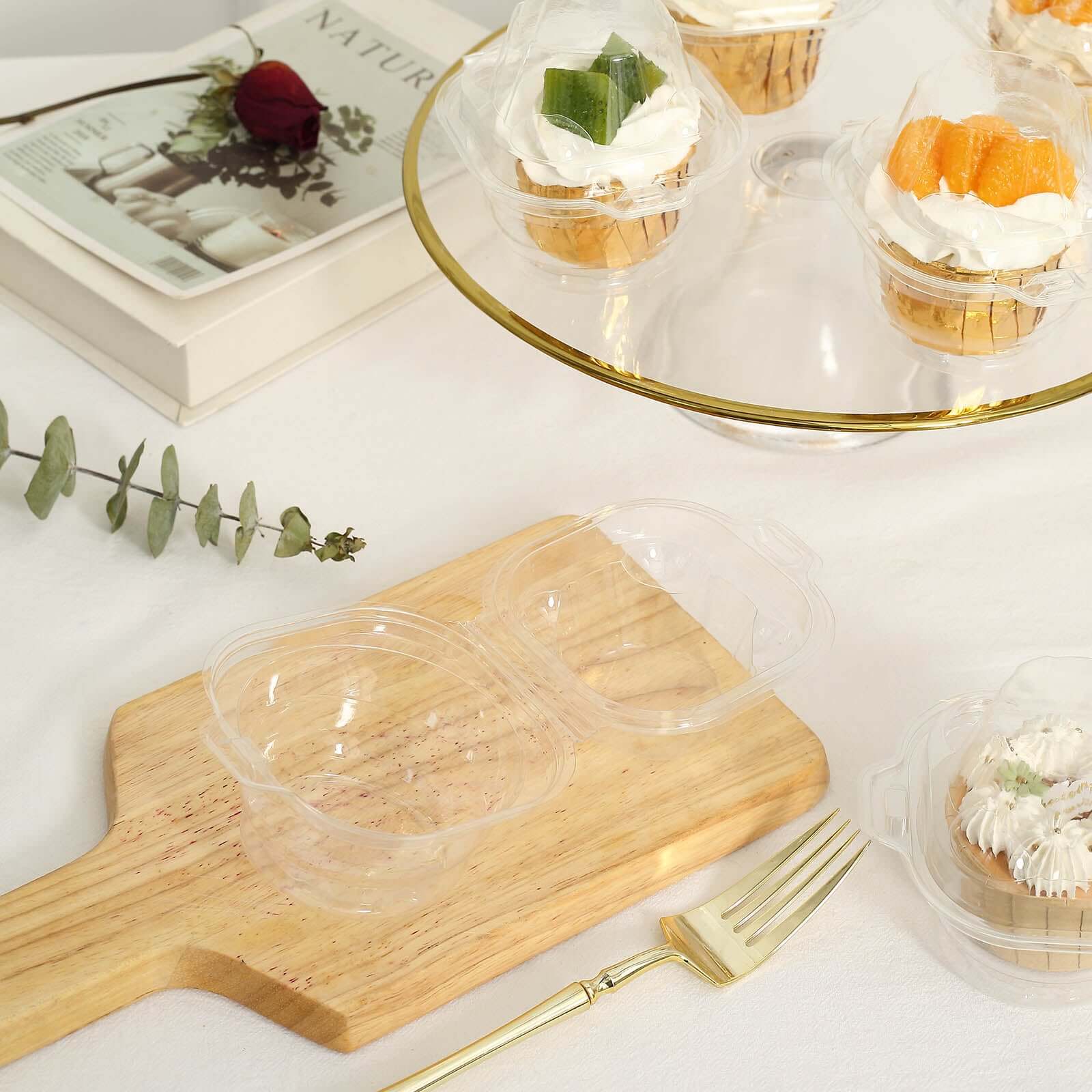25 - Pack Plastic Cupcake Container Boxes Clear - Single Clamshell - Packaging with Stackable Dome Lid for Events & Bakeries 4" - Bell Racket Store