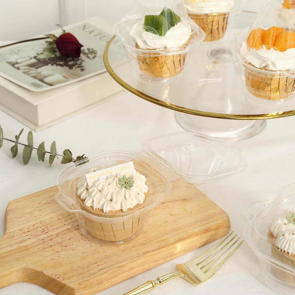 25 - Pack Plastic Cupcake Container Boxes Clear - Single Clamshell - Packaging with Stackable Dome Lid for Events & Bakeries 4" - Bell Racket Store