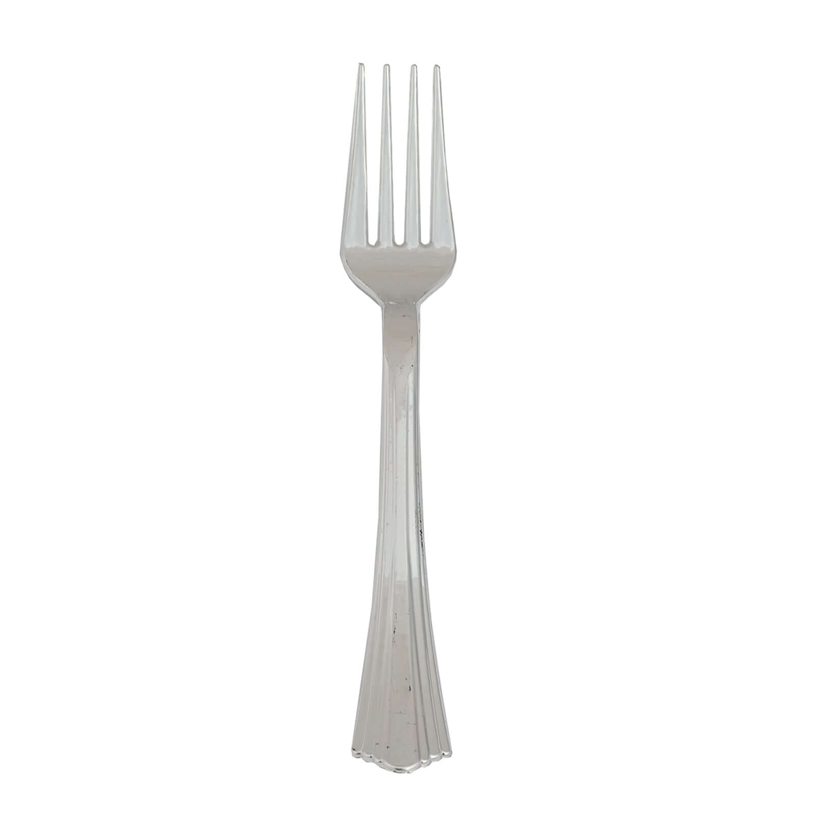 25 - Pack Plastic Forks Silver Heavy Duty with Fluted Handles - Durable Disposable Tableware 7" - NestOCart
