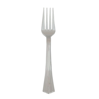 25 - Pack Plastic Forks Silver Heavy Duty with Fluted Handles - Durable Disposable Tableware 7" - NestOCart