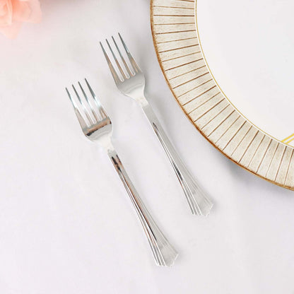 25 - Pack Plastic Forks Silver Heavy Duty with Fluted Handles - Durable Disposable Tableware 7" - NestOCart