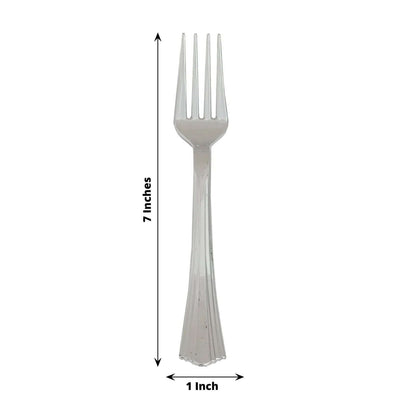 25 - Pack Plastic Forks Silver Heavy Duty with Fluted Handles - Durable Disposable Tableware 7" - NestOCart
