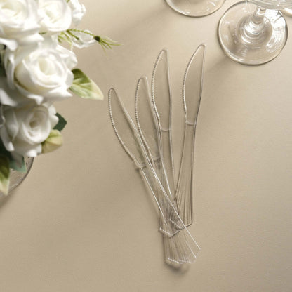 25 - Pack Plastic Knives Clear Heavy Duty with Fluted Handles - Durable Disposable Utensils 7" - NestOCart