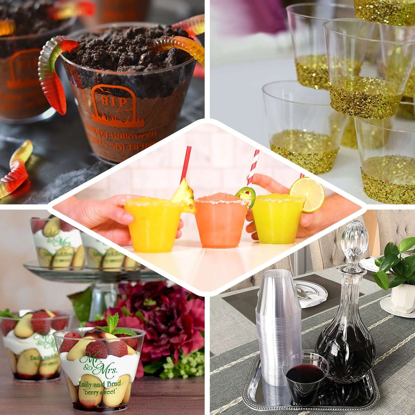 25 - Pack Plastic Party Cups Clear Crystal - Stylish Short Disposable Glasses 9oz - NestOCart