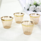 25 - Pack Plastic Party Cups Transparent Amber Gold Crystal with Gold Rim - Stylish Short Disposable Glasses 9oz - Bell Racket Store