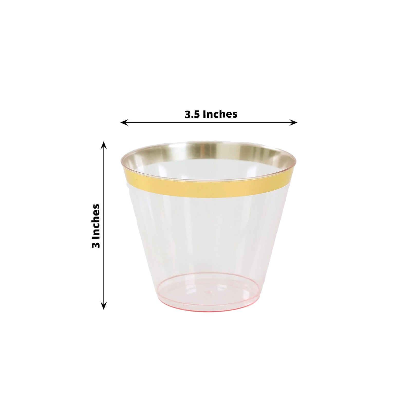 25 - Pack Plastic Party Cups Transparent Blush Crystal with Gold Rim - Stylish Short Disposable Glasses 9oz - Bell Racket Store