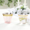 25 - Pack Plastic Party Cups Transparent Blush Crystal with Gold Rim - Stylish Short Disposable Glasses 9oz - Bell Racket Store