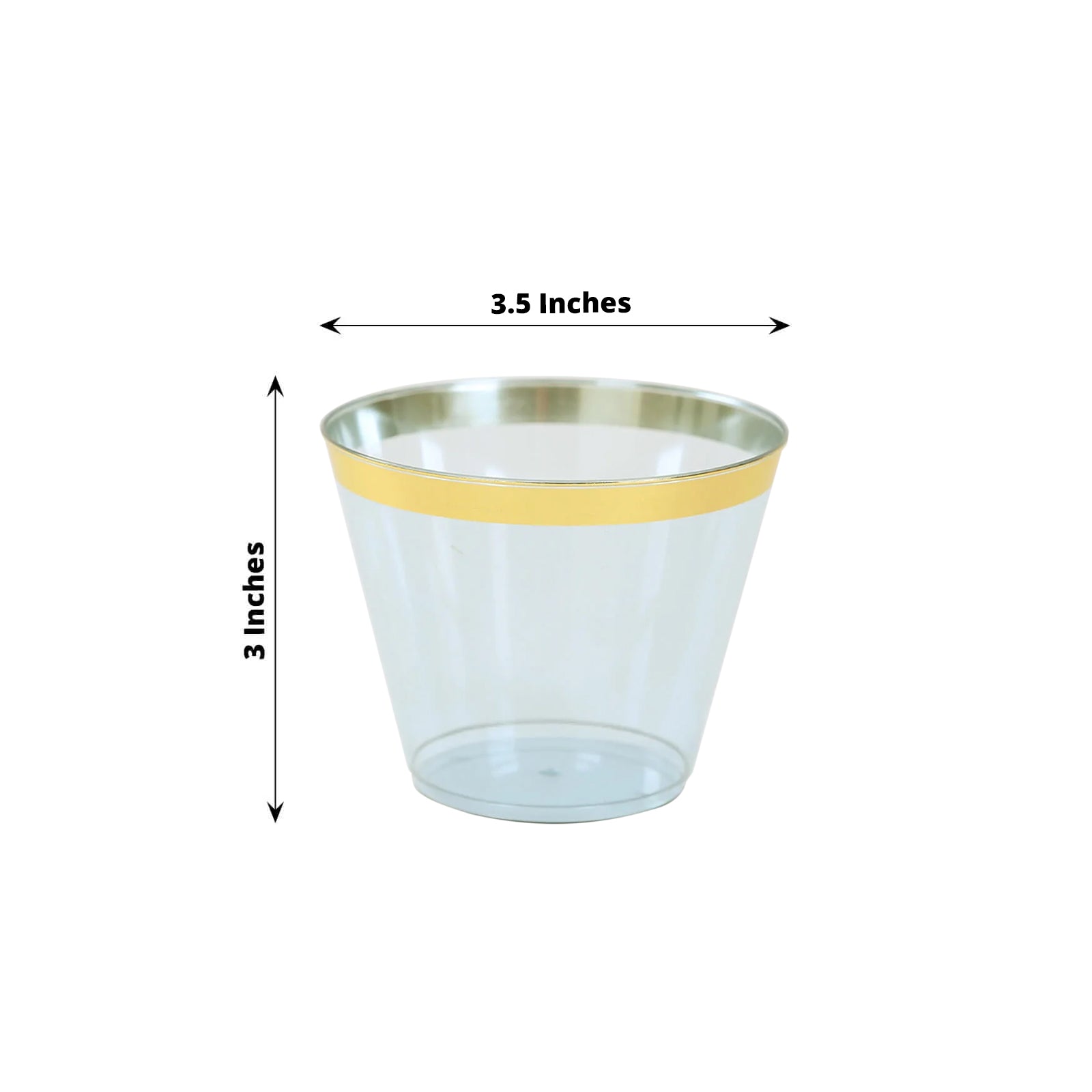 25 - Pack Plastic Party Cups Transparent Dusty Blue Crystal with Gold Rim - Stylish Short Disposable Glasses 9oz - Bell Racket Store