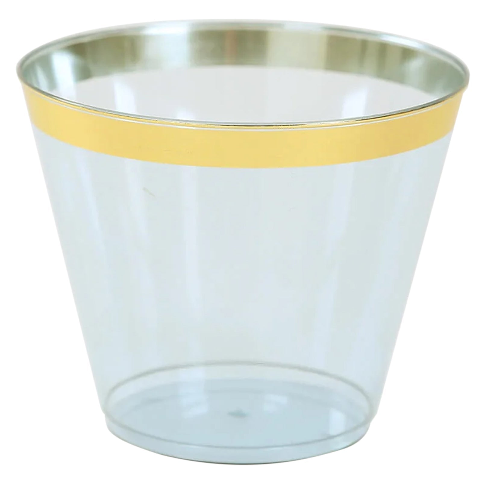 25 - Pack Plastic Party Cups Transparent Dusty Blue Crystal with Gold Rim - Stylish Short Disposable Glasses 9oz - Bell Racket Store