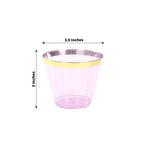 25 - Pack Plastic Party Cups Transparent Purple Crystal with Gold Rim - Stylish Short Disposable Glasses 9oz - Bell Racket Store