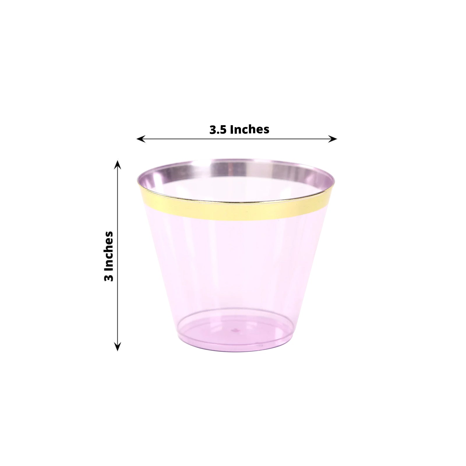 25 - Pack Plastic Party Cups Transparent Purple Crystal with Gold Rim - Stylish Short Disposable Glasses 9oz - Bell Racket Store