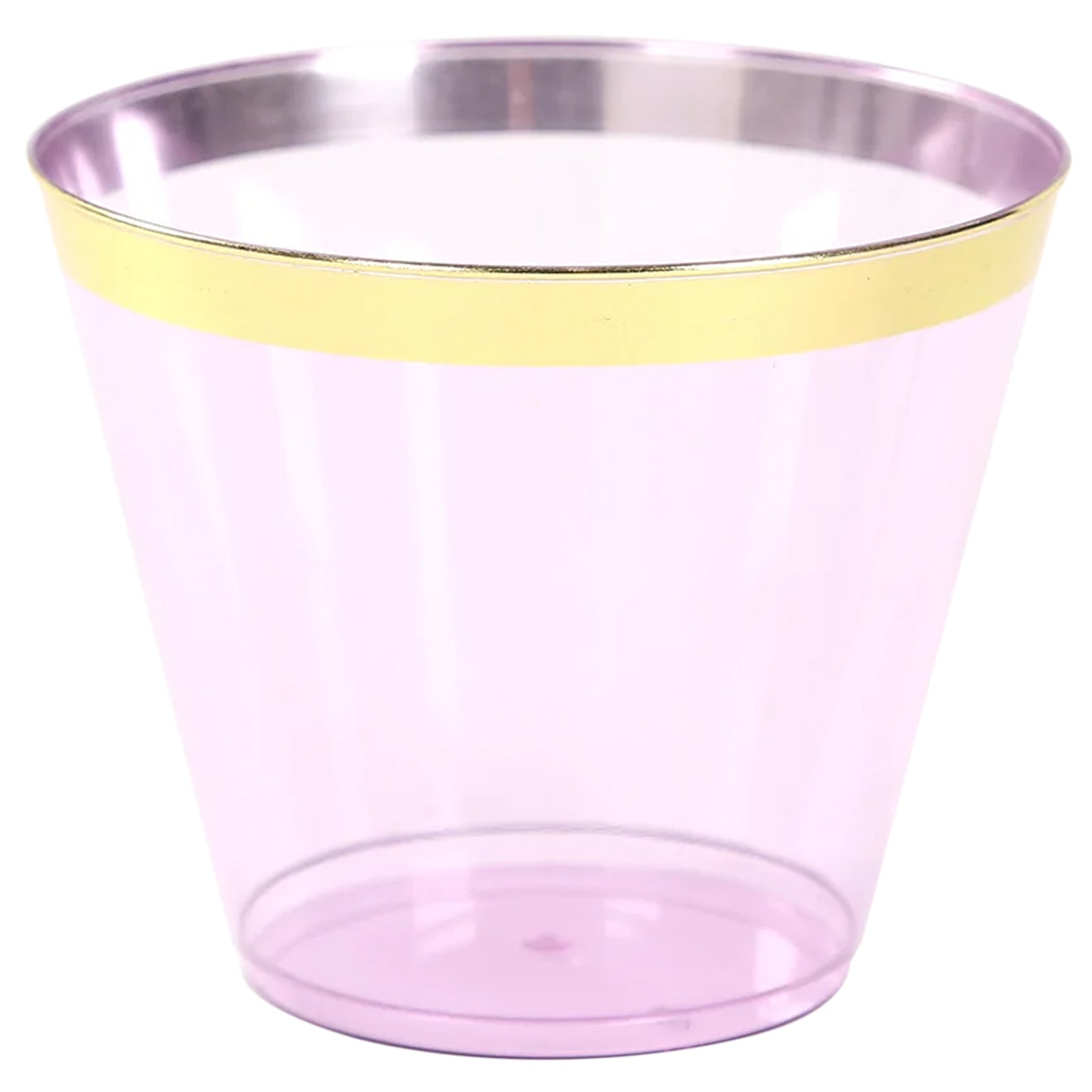 25 - Pack Plastic Party Cups Transparent Purple Crystal with Gold Rim - Stylish Short Disposable Glasses 9oz - Bell Racket Store
