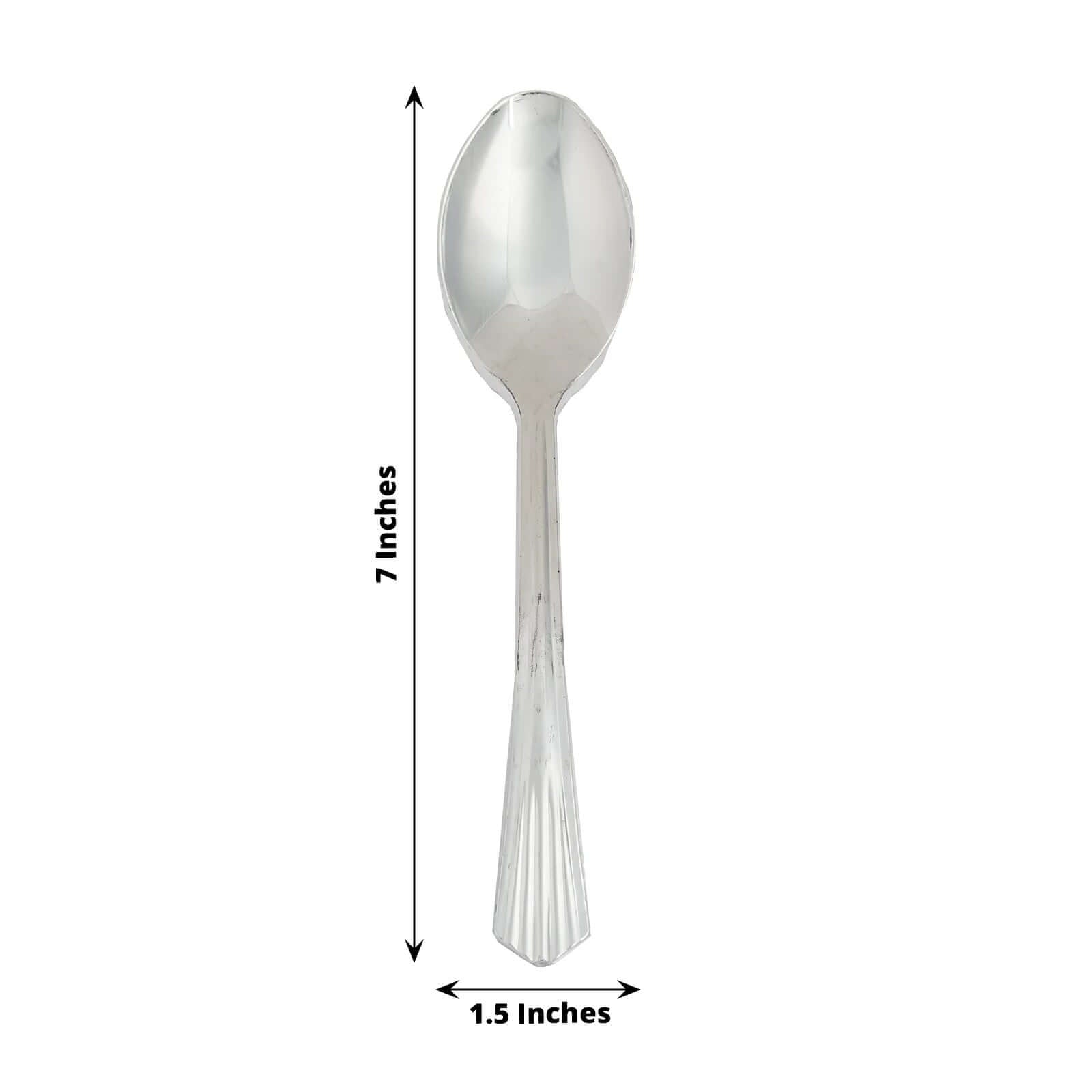 25 - Pack Plastic Spoons Silver Heavy Duty with Fluted Handles - Reliable Disposable Cutlery 7" - Bell Racket Store
