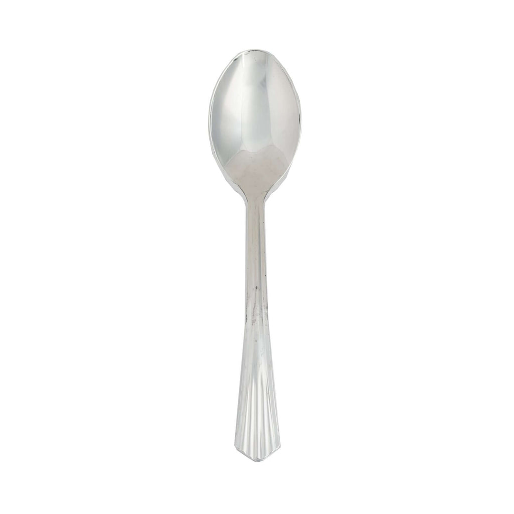 25 - Pack Plastic Spoons Silver Heavy Duty with Fluted Handles - Reliable Disposable Cutlery 7" - Bell Racket Store