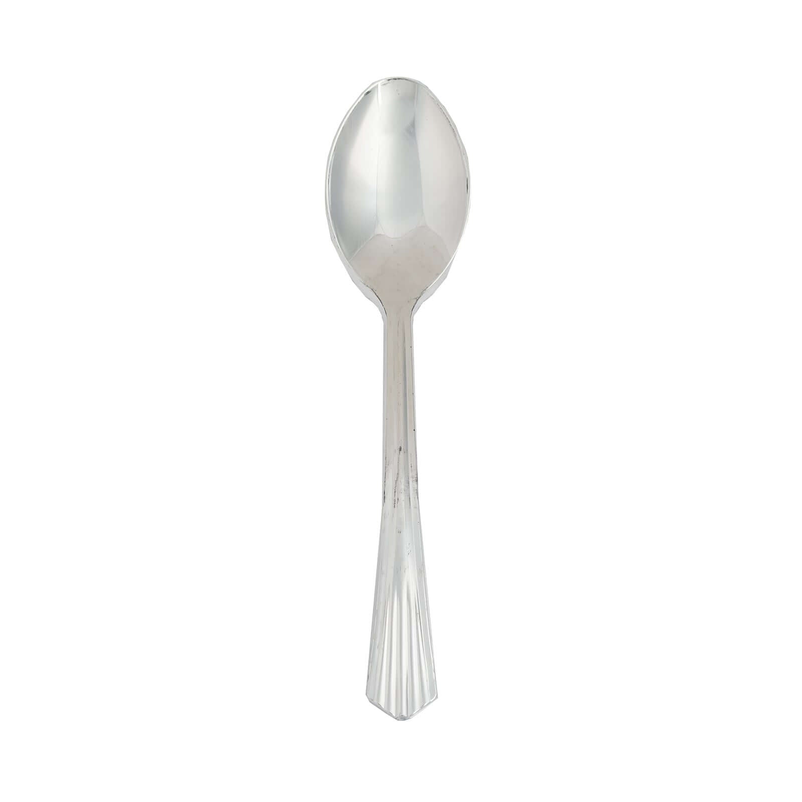 25 - Pack Plastic Spoons Silver Heavy Duty with Fluted Handles - Reliable Disposable Cutlery 7" - Bell Racket Store